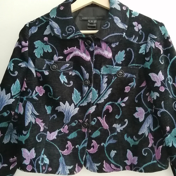 Marc by Marc Jacobs Corduroy Tapestry Cropped Blazer Jacket Floral Jacquard M - Picture 7 of 16